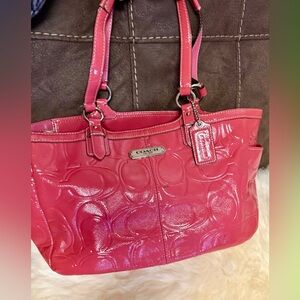 Vintage Coach Shiny Pink Signature Tote
